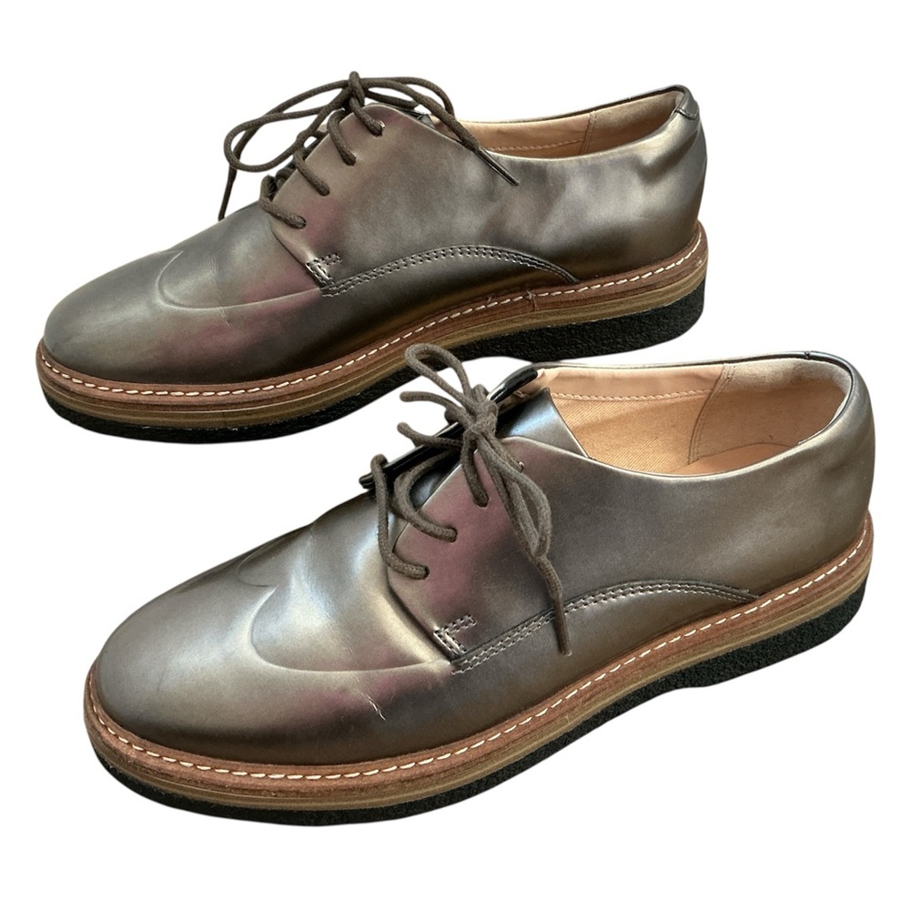 Clarks Zante Zara Pewter Metallic Loafers Oxford Shoes Women's 8